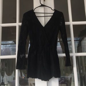 Black sexy short lace romper